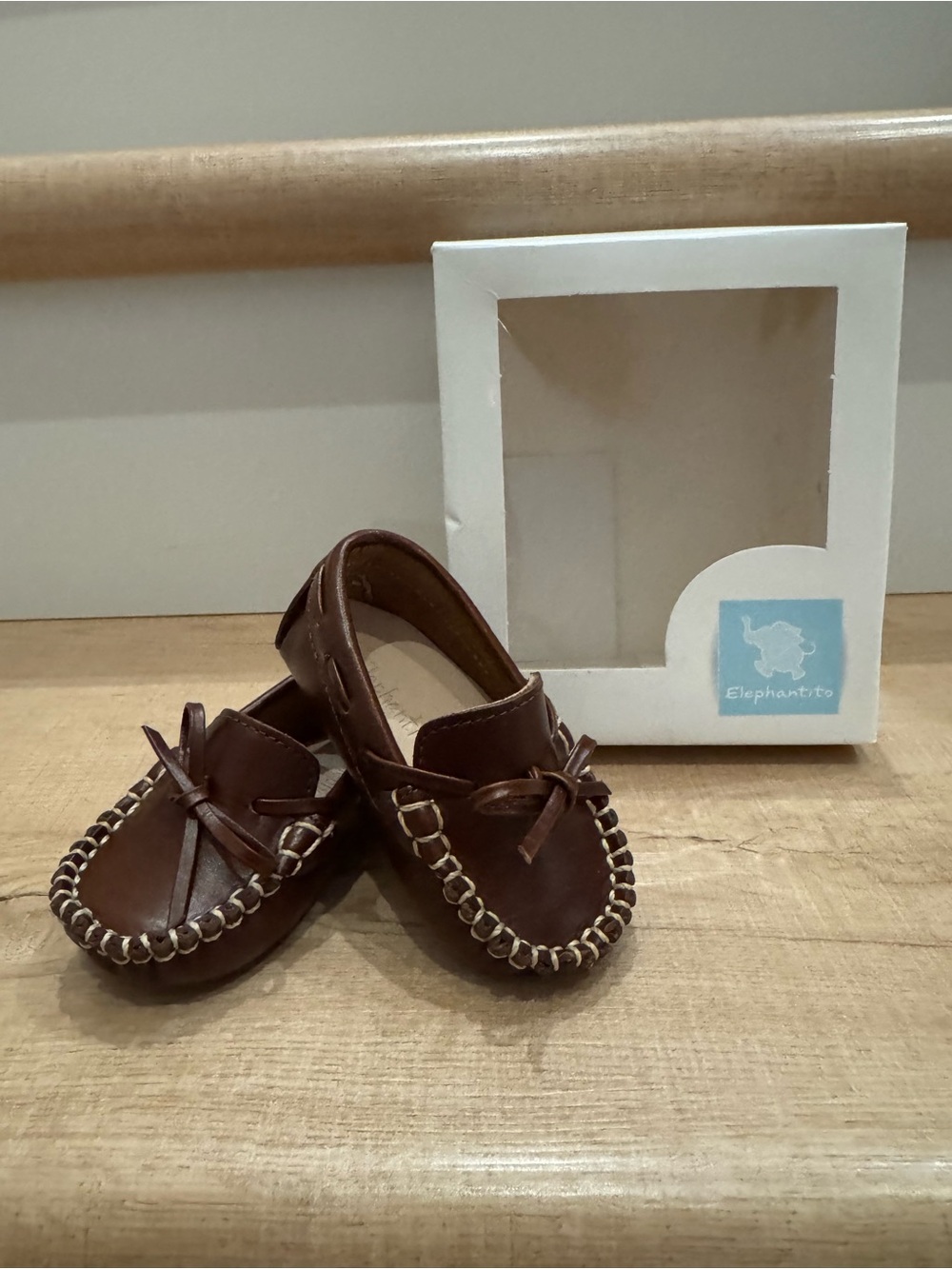 Elephantito Brown Leather Baby Moccasins with Whipstitch